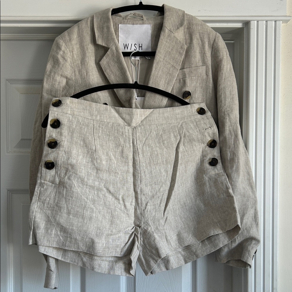 Wish Women's Beige Linen Blazer and Shorts Set